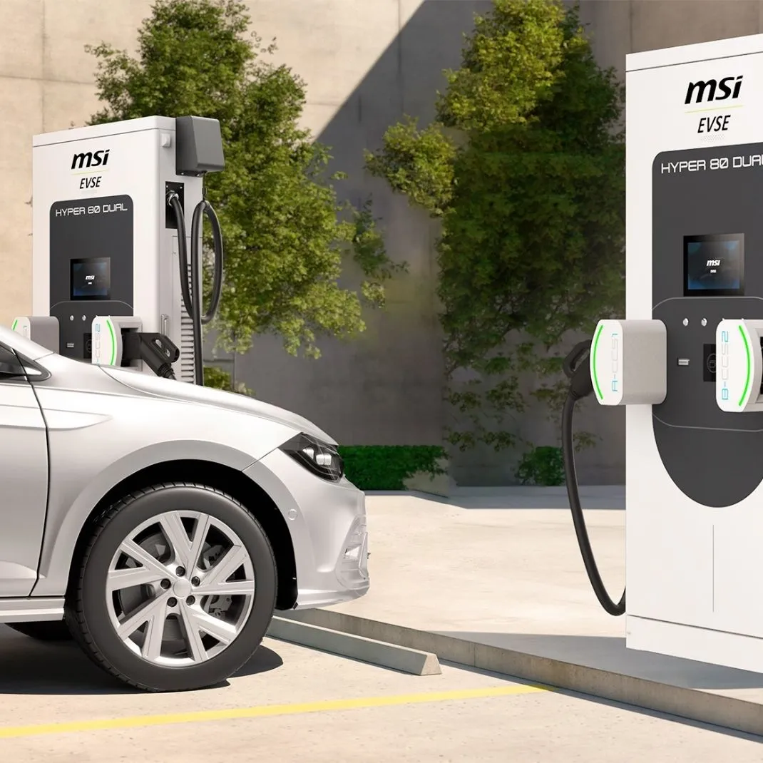 MSI Hyper 80 Dual ready to charge cars at a store or workplace